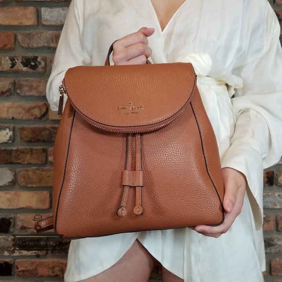 AUTHENTIC Kate Spade Leila Gingerbread Pebble Leather Medium Flap Backpack - Picture 3 of 6